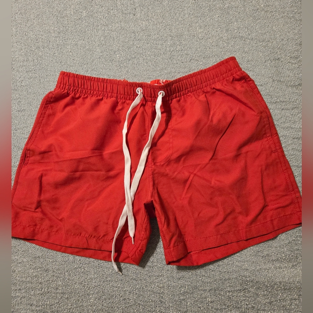 Red Swim Shorts with White Drawstring